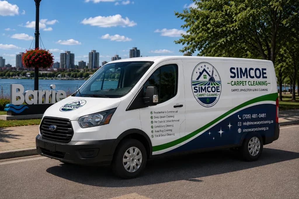 Simcoe Carpet Cleaning branded service vehicle by Barrie sign