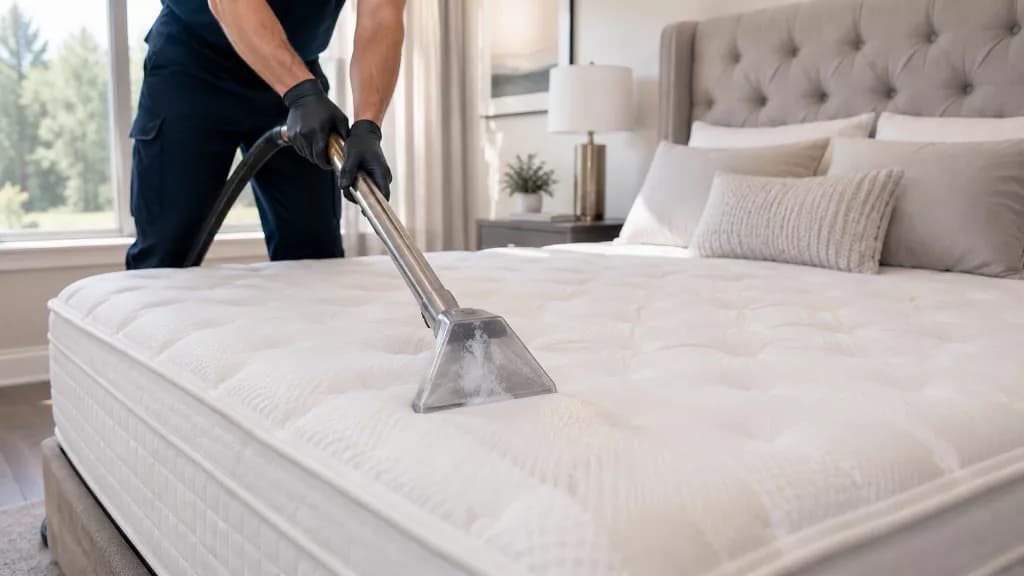 Technician extracting dirt from a mattress