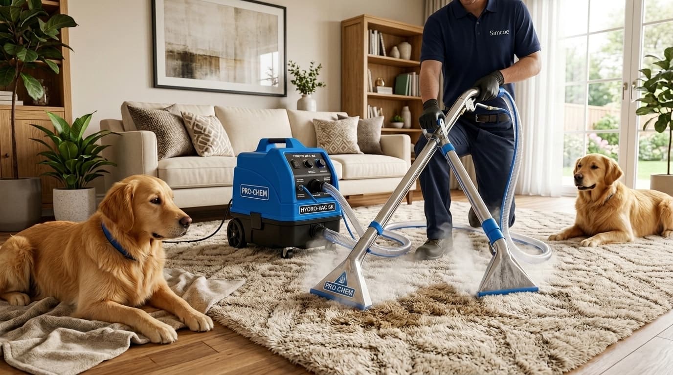 Technician applying enzyme treatment to carpet