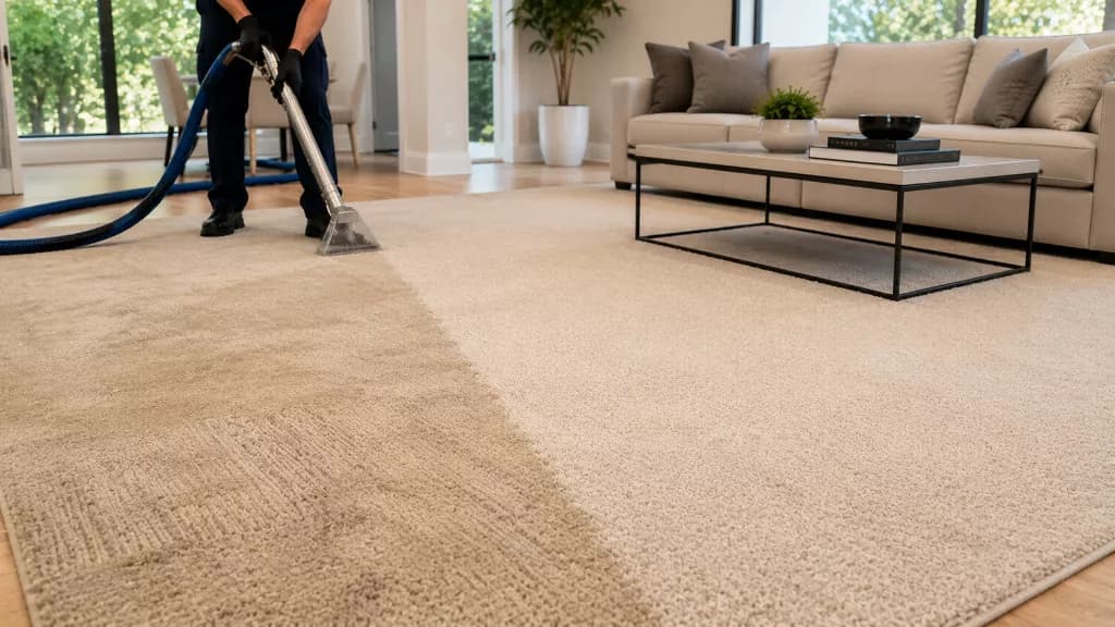 Before and after carpet cleaning transformation